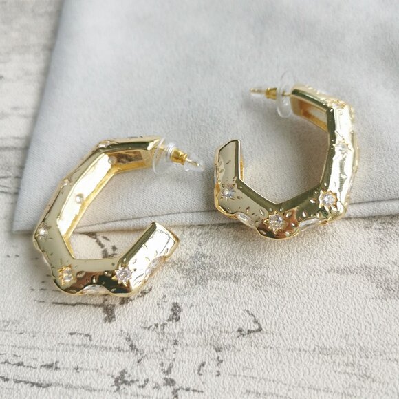 Kendra Scott Gold White CZ Hoop Earrings - Holland - Picture 4 of 4